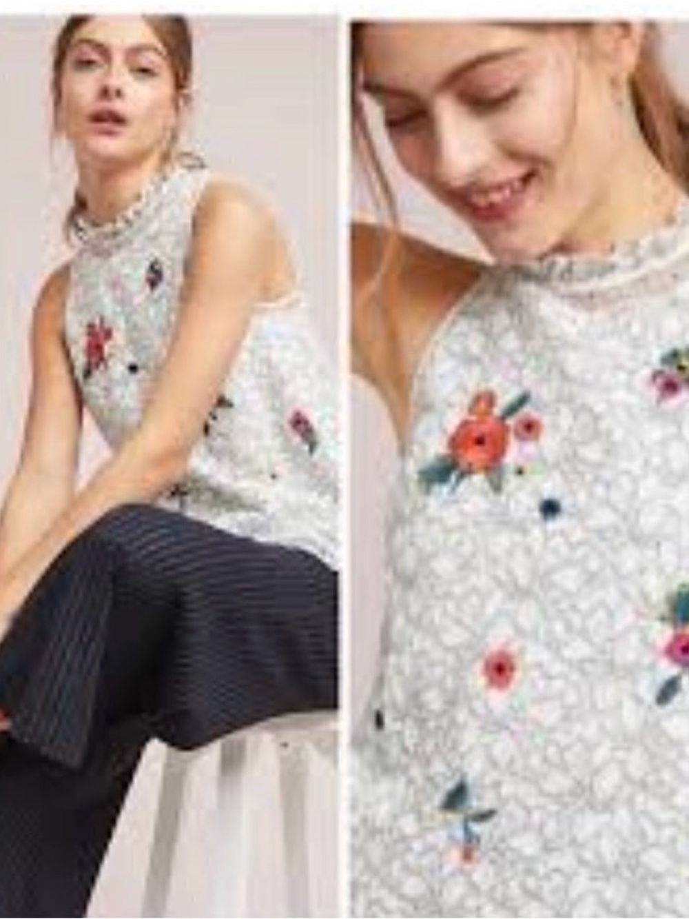 Anthropologie Maeve Macie Embroidered Sequined High-Neck Sleeveless Top Size 0